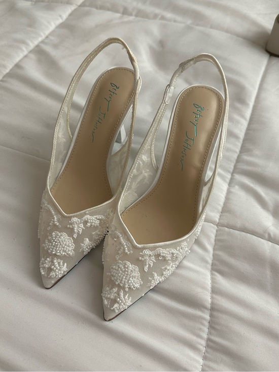 Betsey Johnson Shoes - Betsey Johnson Ivory Beaded Pointed Slingback Heels